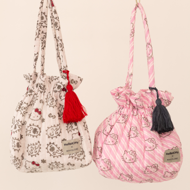 HelloKitty ﾌﾞﾛｯｸﾌﾟﾘﾝﾄ巾着ﾊﾞｯｸﾞ mk23013 (上代: 5500円)