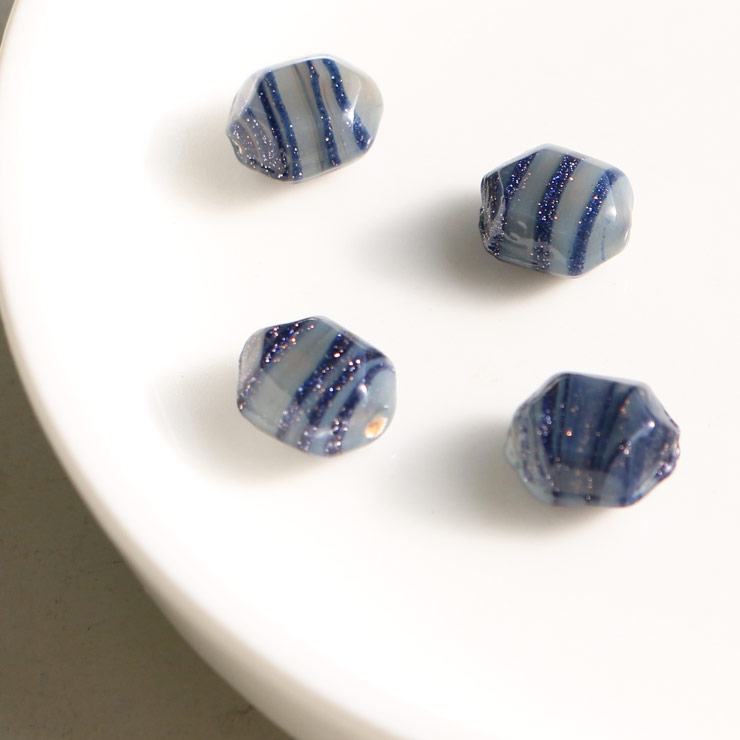 MAYGLOBE beads&craft Grass beads Hexagon 8×10mm 4pcs Grey×NavyGlitter