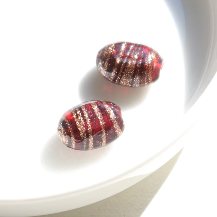 ガラスビーズ オーバル型 10×14mm ガーネット×ブラウンラメ【2個入×5セット入り】xb03441-002 （上代: 2400円）