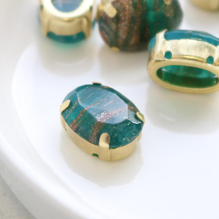 MAYGLOBE beads&craft Grass stone Oval 10×14mm 1pcs Green×BrownGlitter xs00169-001 （上代: 320円）