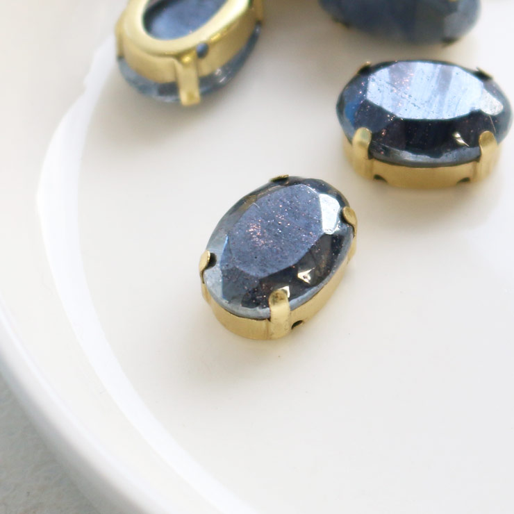 MAYGLOBE beads&craft Grass stone Oval 10×14mm 1pcs Grey×NavyGlitter xs00522-001 （上代: 320円）