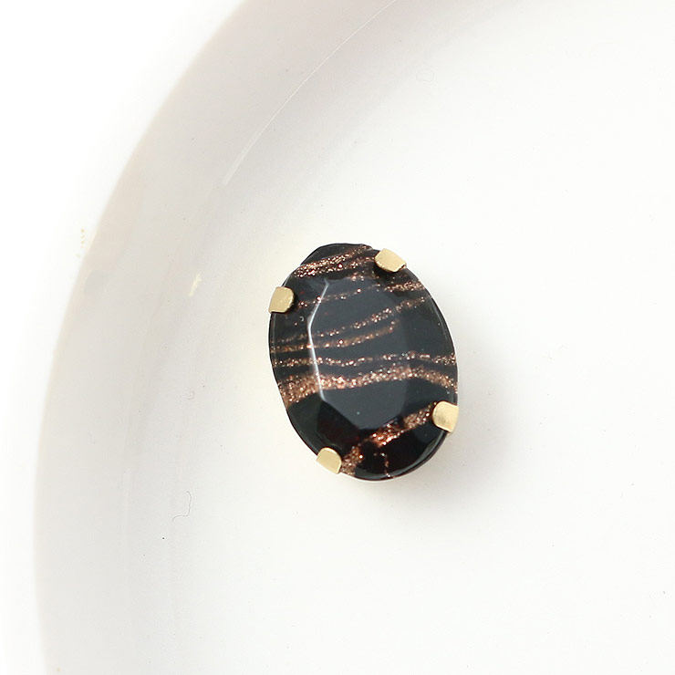 MAYGLOBE beads&craft Grass stone Oval 10×14mm 1pcs Black×BrownGlitter xs01118-001 （上代: 320円）