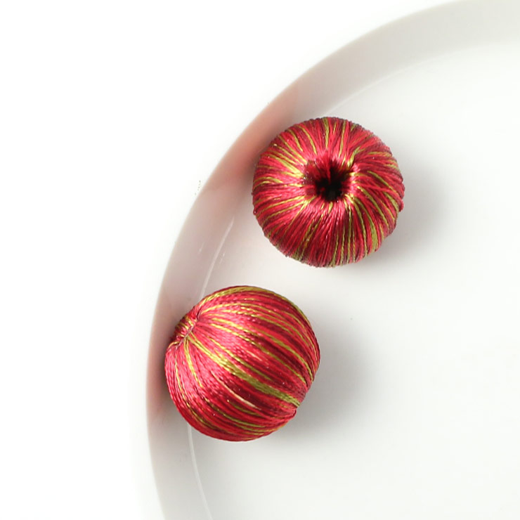 MAYGLOBE beads&craft Silk wrapping ball Round 17mm 2pcs Red×Green xw01041-002 （上代: 520円）