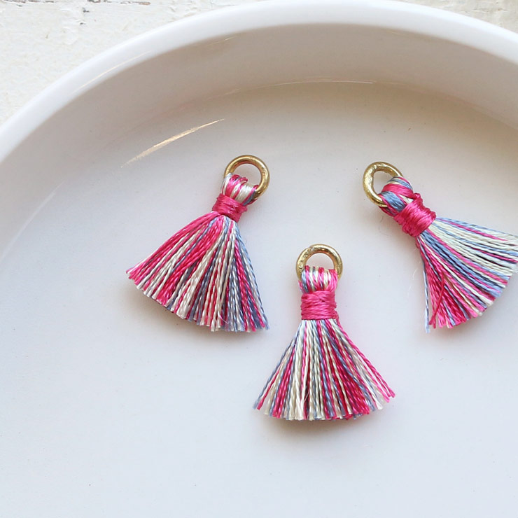 MAYGLOBE beads&craft Silk tassel 12×15mm 3pcs Pink×Lemon×OｆｆWhite yf00376-003 （上代: 300円）